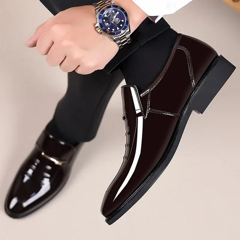 Men Patent Leather Casual Loafers Slip On Shoes for Business and Party